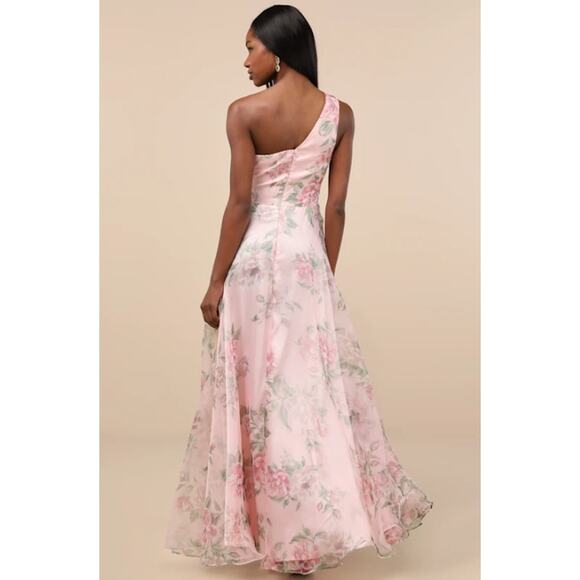 Lulus Truly Extraordinary Pink Floral One Shoulder Maxi Dress Formal Gown - Picture 4 of 9